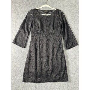 Laundry by Shelli Segal Y2K Black Lace Dress Size 2 LBD 3/4 Sleeve Dark Romantic